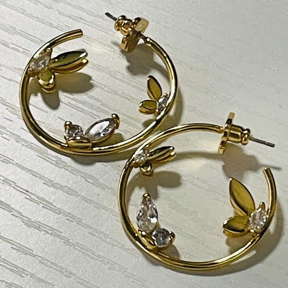 KATE SPADE Gold Crystal Floral Hoop Earrings Wedding Guest